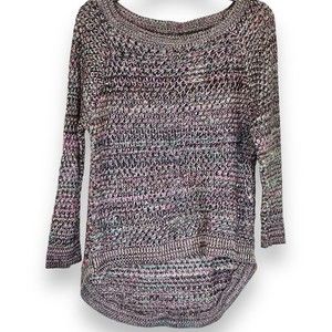 Allen B. By Allen Schwartz Black Rainbow Loose Knit High Low Sweater Sz Large